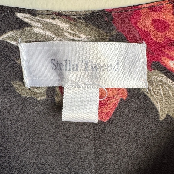 Stella Tweed 1/2 Zip Floral Long Sleeve Satin Peplum Blouse‎ Black Elastic Waist - Picture 5 of 16